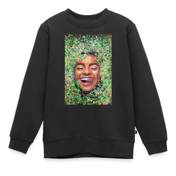 Femme au visage heureux avec la langue - Sweat Premium enfant bio - noir - Devant - AI Model Kid Female (0cm)