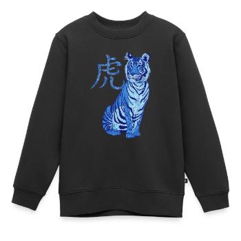 Bleu tigre avec caractère chinois 2022 - Sweat Premium enfant bio - noir - Devant - AI Model Kid Female (0cm)