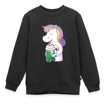 a cute unicorn is holding a baby panda - Kinder Premium Organic Sweatshirt - Schwarz - Vorne - AI Model Kid Female (0cm)