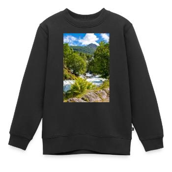 Geiranger panorama Storseterfossen Norwegen - Kinder Premium Organic Sweatshirt - Schwarz - Vorne - AI Model Kid Female (0cm)