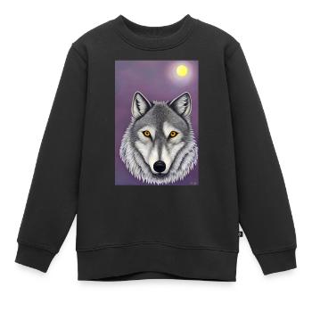 Loup sous la Lune - Sweat Premium enfant bio - noir - Devant - AI Model Kid Female (0cm)