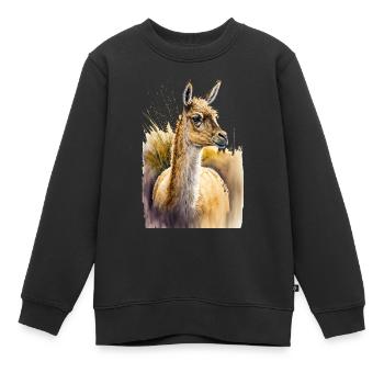Aquarelle d’alpaga - Sweat Premium enfant bio - noir - Devant - AI Model Kid Female (0cm)