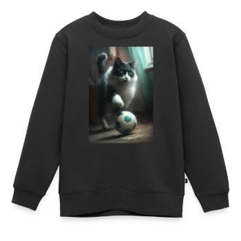 Katze Fußball Realistisch - Kinder Premium Organic Sweatshirt - Schwarz - Vorne - AI Model Kid Female (0cm)