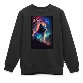 Katze Weltall Sternenhimmel Cosmos Polarlicht - Kinder Premium Organic Sweatshirt - Schwarz - Vorne - AI Model Kid Female (0cm)