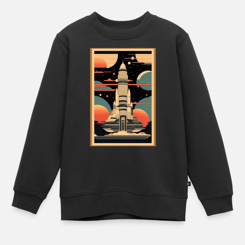 Vaisseau spatial japonais dans le style d’un pri de bloc de bois - Sweat Premium enfant bio - noir