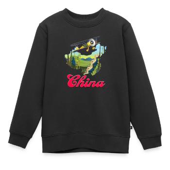 Reiseplakat der Chinesischen Mauer - Kinder Premium Organic Sweatshirt - Schwarz - Vorne - AI Model Kid Female (0cm)