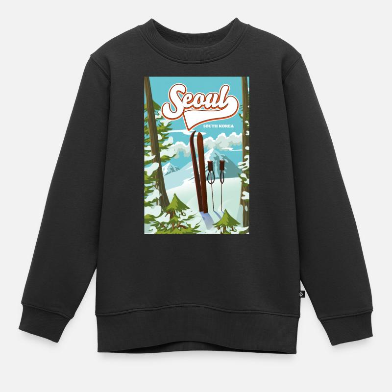 Séoul Corée du Sud Affiche de ski - Sweat Premium enfant bio - noir