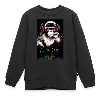 POSTER Affe Musik - Kinder Premium Organic Sweatshirt - Schwarz - Vorne - AI Model Kid Female (0cm)