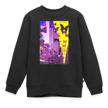 sidback unltd. - Metropole der Schmetterlinge - Kinder Premium Organic Sweatshirt - Schwarz - Vorne - AI Model Kid Female (0cm)