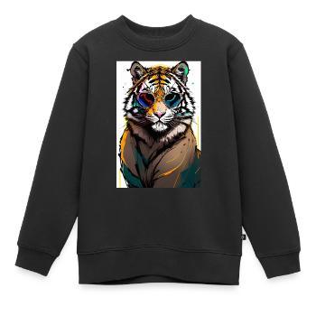 Tigre inkpunk avec lunettes de soleil 1 - Sweat Premium enfant bio - noir - Devant - AI Model Kid Female (0cm)