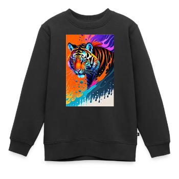 Buntes Kunst Potrait Tiger 1 - Kinder Premium Organic Sweatshirt - Schwarz - Vorne - AI Model Kid Female (0cm)