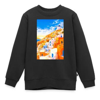 Affiche vintage de Santorin - Sweat Premium enfant bio - noir - Devant - AI Model Kid Female (0cm)