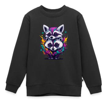 Racoon 3 - Kinder Premium Organic Sweatshirt - Schwarz - Vorne - AI Model Kid Female (0cm)