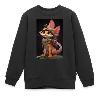 Dino Kitty: Entzückende Zeichnung einer Katze beim Cosplay - Kinder Premium Organic Sweatshirt - Schwarz - Vorne - AI Model Kid Female (0cm)