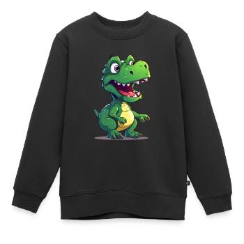 Lustiger Cartoon eines Tyranosaurus. KI generiert - Kinder Premium Organic Sweatshirt - Schwarz - Vorne - AI Model Kid Female (0cm)