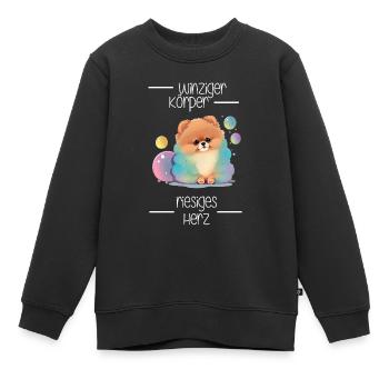 Zwergspitz Winziger Körper Riesiges Herz - Kinder Premium Organic Sweatshirt - Schwarz - Vorne - AI Model Kid Female (0cm)