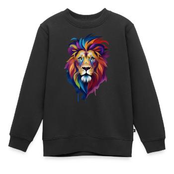 bunter Löwe - Kinder Premium Organic Sweatshirt - Schwarz - Vorne - AI Model Kid Female (0cm)