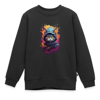 Feuriger Katzenkrieger: Detaillierte Ninja-Katze - Kinder Premium Organic Sweatshirt - Schwarz - Vorne - AI Model Kid Female (0cm)