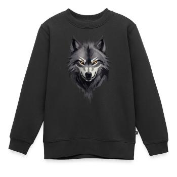 Wolfsangst Dunkler Spooky Wolfskopf - Kinder Premium Organic Sweatshirt - Schwarz - Vorne - AI Model Kid Female (0cm)