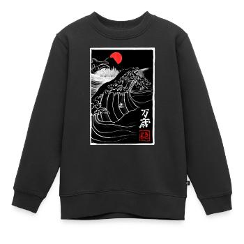 manga banzai large - Sweat Premium enfant bio - noir - Devant - AI Model Kid Female (0cm)
