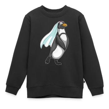 Pingouin voile de mariée mariage - Sweat Premium enfant bio - noir - Devant - AI Model Kid Female (0cm)