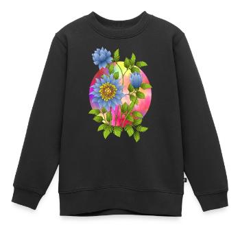Blumen - Kinder Premium Organic Sweatshirt - Schwarz - Vorne - AI Model Kid Female (0cm)