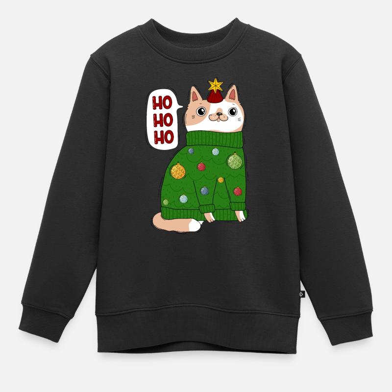 Chat en pull de Noël - Sweat Premium enfant bio - noir
