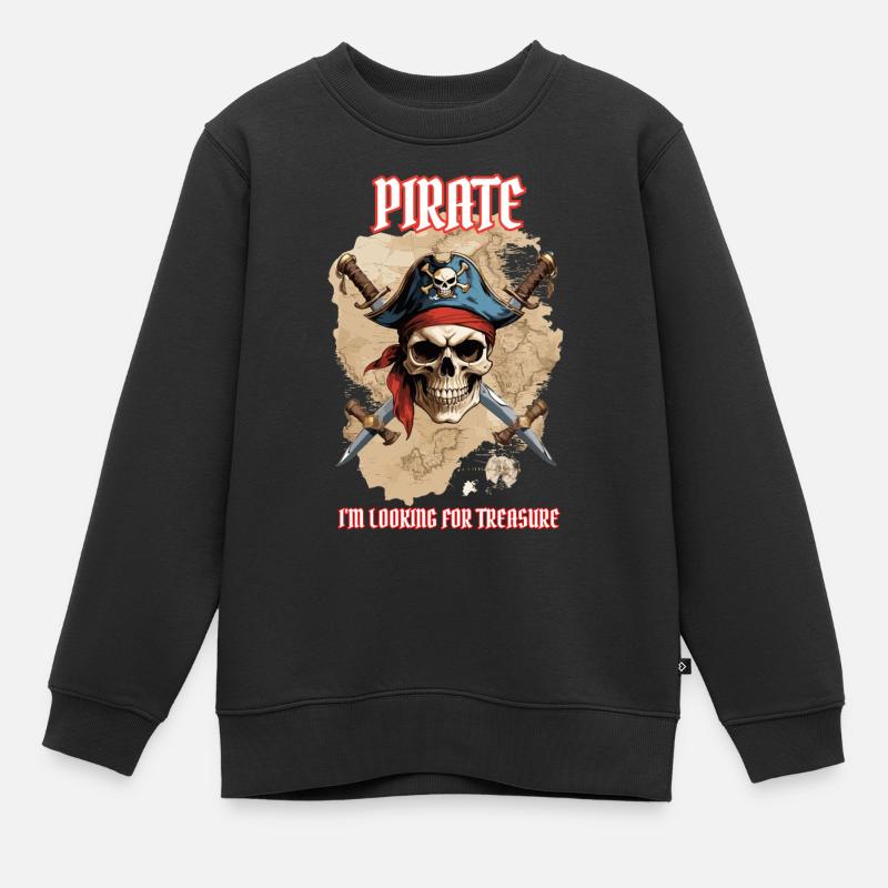 Pirat, ich bin auf der Suche nach einem Schatz. - Kinder Premium Organic Sweatshirt - Schwarz