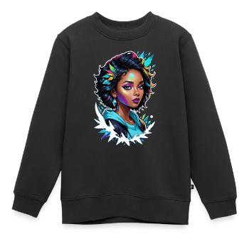 Afro Frau - Schönheit - Kinder Premium Organic Sweatshirt - Schwarz - Vorne - AI Model Kid Female (0cm)