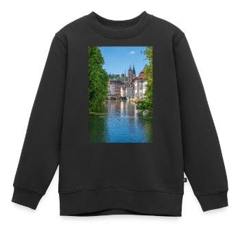 Stadtbild von Esslingen am Neckar von der Agnesbrücke aus - Kinder Premium Organic Sweatshirt - Schwarz - Vorne - AI Model Kid Female (0cm)