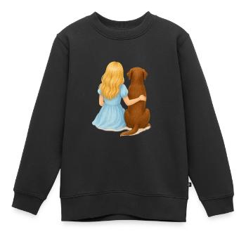 Blonde Frau mit Labrador - Kinder Premium Organic Sweatshirt - Schwarz - Vorne - AI Model Kid Female (0cm)