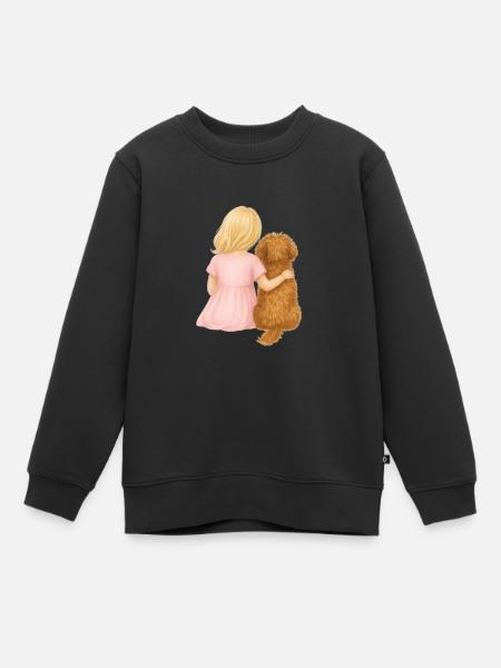 Blondes Mädchen mit Hund - Kinder Premium Organic Sweatshirt - Schwarz
