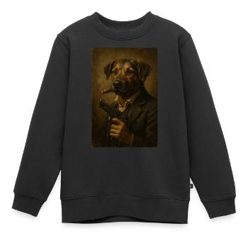 Chien avec pistolet - Sweat Premium enfant bio - noir - Devant - AI Model Kid Female (0cm)