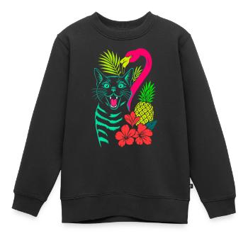 Tropische Katze & Flamingo - Sommer 2025 - Kinder Premium Organic Sweatshirt - Schwarz - Vorne - AI Model Kid Female (0cm)