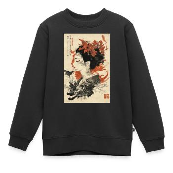Art floral de l’encre Geisha - Sweat Premium enfant bio - noir - Devant - AI Model Kid Female (0cm)