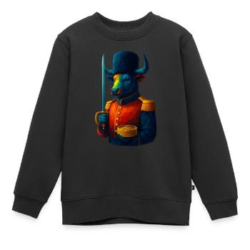WPAP Stil Tiere - Stier in Uniform mit Säbel - Kinder Premium Organic Sweatshirt - Schwarz - Vorne - AI Model Kid Female (0cm)