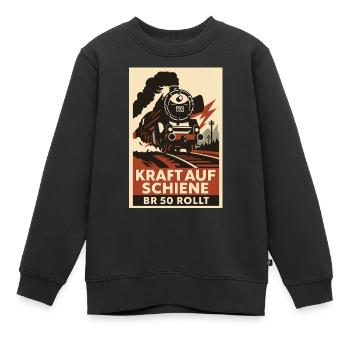 Railway: Power on rail: BR 50 rolls freight train - Kids Premium Organic Sweatshirt - black - Front - AI Model Kid Female (0cm)