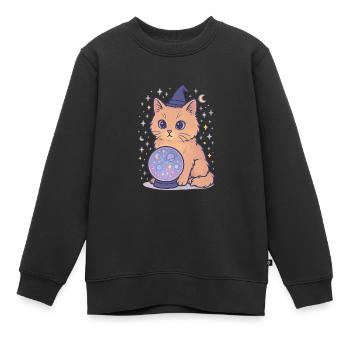 Chat astro avec boule de cristal - Sweat Premium enfant bio - noir - Devant - AI Model Kid Female (0cm)