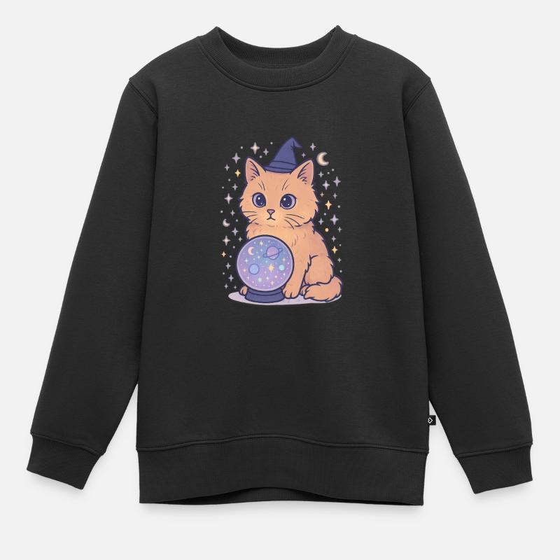 Chat astro avec boule de cristal - Sweat Premium enfant bio - noir