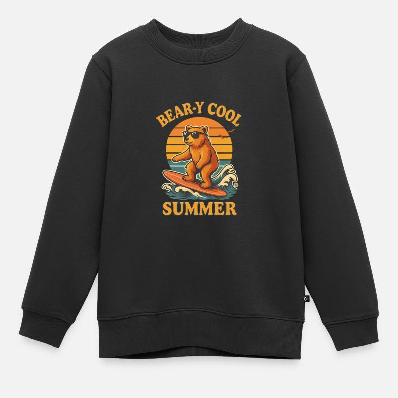Bear‑y Cool Summer – Surfender Bär im Retro-Stil - Kinder Premium Organic Sweatshirt - Schwarz
