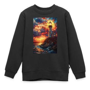 Buntglas-Leuchtturm Sonnenuntergang - Kinder Premium Organic Sweatshirt - Schwarz - Vorne - AI Model Kid Female (0cm)