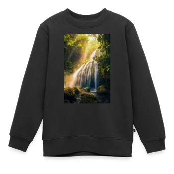 Sonnenbeschienene Kaskade im Regenwald - Kinder Premium Organic Sweatshirt - Schwarz - Vorne - AI Model Kid Female (0cm)