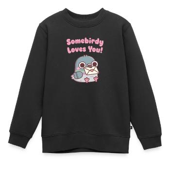 Süße Taube Somebirdy Loves You Wortspiel - Kinder Premium Organic Sweatshirt - Schwarz - Vorne - AI Model Kid Female (0cm)