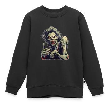 Zombie d’Halloween - Sweat Premium enfant bio - noir - Devant - AI Model Kid Female (0cm)