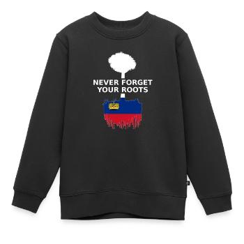 Liechtenstein Flagge Never Forget Your Roots - Kinder Premium Organic Sweatshirt - Schwarz - Vorne - AI Model Kid Female (0cm)