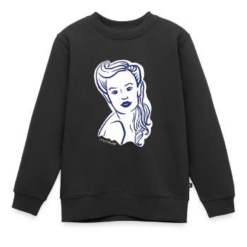 40er Jahre / Frau Porträt / Frauenpower / minavi - Kinder Premium Organic Sweatshirt - Schwarz - Vorne - AI Model Kid Female (0cm)