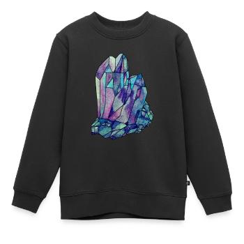 Cristal Gemstone Diamant Bijou bleu turquoise violet - Sweat Premium enfant bio - noir - Devant - AI Model Kid Female (0cm)