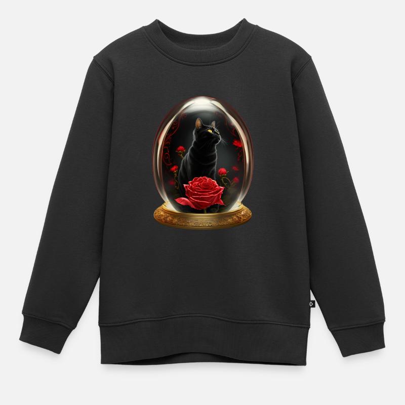 Eine Katze mit Rose in einer Kugel - Kinder Premium Organic Sweatshirt - Schwarz