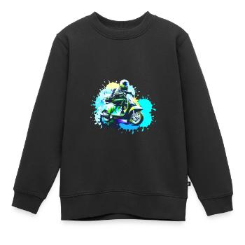 Motorrad,Roller, bunt, Malerei, farbkleckse - Kinder Premium Organic Sweatshirt - Schwarz - Vorne - AI Model Kid Female (0cm)