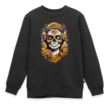 Goldener Zucker Schädel - Kinder Premium Organic Sweatshirt - Schwarz - Vorne - AI Model Kid Female (0cm)